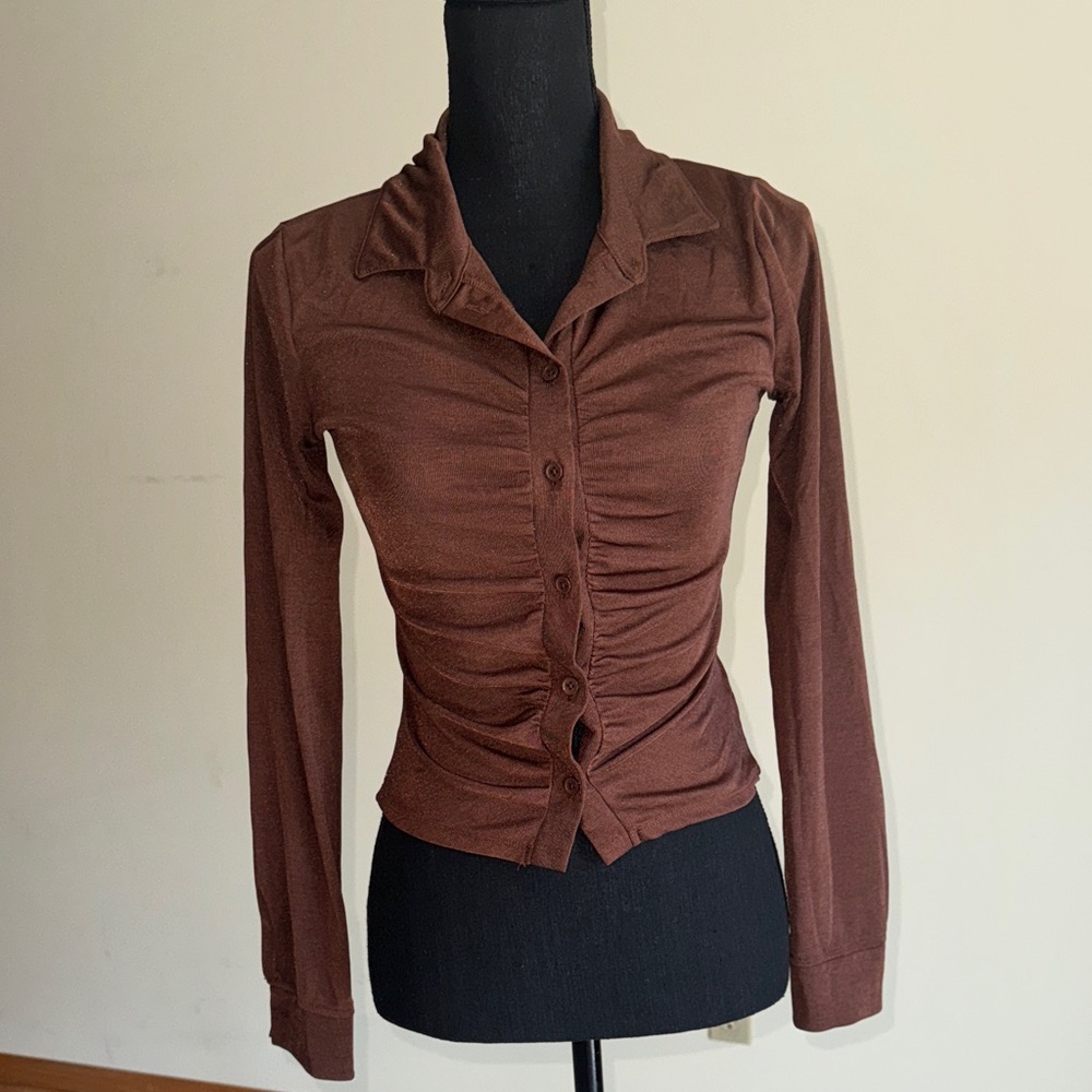Elegant Brown Button-Down Women's Shirt